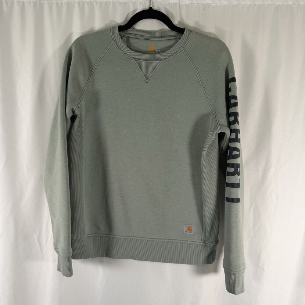 Carhartt Sweater Women's Small 4/6 Green Crew Neck Long Sleeve Pullover